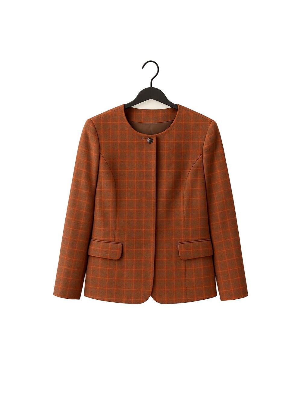 Custom Vintage Dara Lamb Medium Tan Orange Plaid Blazer one button - Picture 2 of 9